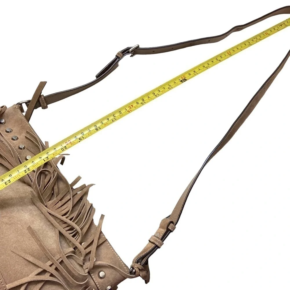 Michael Kors billy light brown suede fringed shoulder crossbody messenger bag